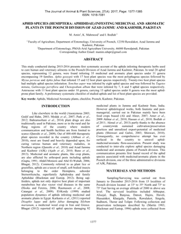 Aphid Species (Hemiptera: Aphididae) Infesting Medicinal and Aromatic Plants in the Poonch Division of Azad Jammu and Kashmir, Pakistan