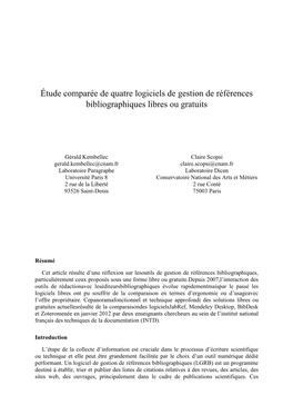 Étude Comparée De Quatre Logiciels De Gestion De Références Bibliographiques Libres Ou Gratuits