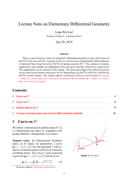 Lecture Note on Elementary Differential Geometry