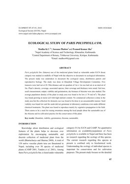 Ecological Study of Paris Polyphylla Sm