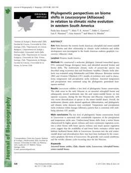 Phylogenetic Perspectives on Biome Shifts in Leucocoryne (Alliaceae) In