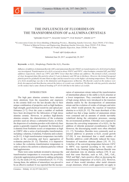 The Influences of Fluorides on the Transformation of Α-Alumina Crystals