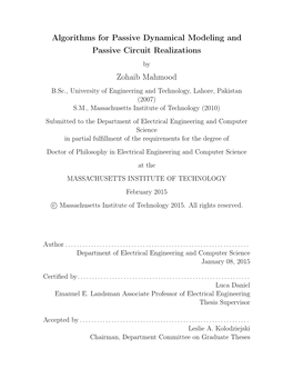 Algorithms for Passive Dynamical Modeling and Passive Circuit