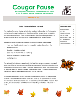 Cougar Pause We Build Positive Relationships Between Home and School So That All Students Are Safe, Honorable, and Successful