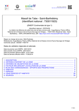 Massif De Tabe - Saint-Barthélémy (Identifiant National : 730011923)