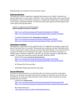 What Disorders Are Screened for by the Newborn Screen?