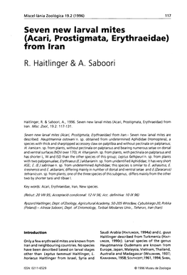 Seven New Larval Mites (Acari, Prostigmata, Erythraeidae) from Iran