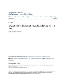 Educational Administration and Leadership Vol 14, No. 1 Saint Cloud State University