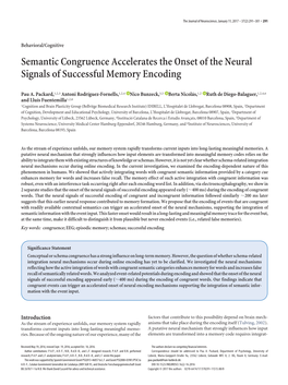 Semantic Congruence Accelerates the Onset of the Neural Signals of Successful Memory Encoding