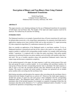 Encryption of Binary and Non-Binary Data Using Chained Hadamard Transforms