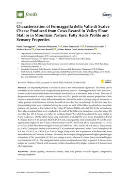 Characterisation of Formaggella Della Valle Di Scalve Cheese Produced