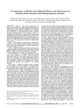 A Comparison of Ritalin and Adderall: Efficacy and Time-Course in Children with Attention-Deficit/Hyperactivity Disorder