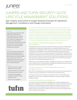 Juniper and Tufin Security Suite Lifecycle Management Solutions