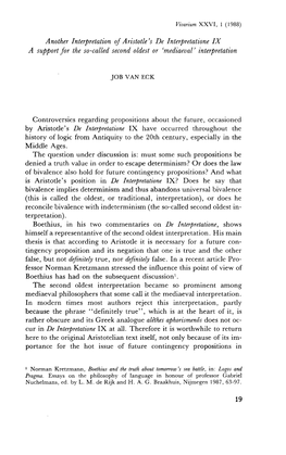 19 Another Interpretation of Aristotle's De Interpretatione IX a Support for the So-Called Second Oldest Or 'Mediaeval' Interpre