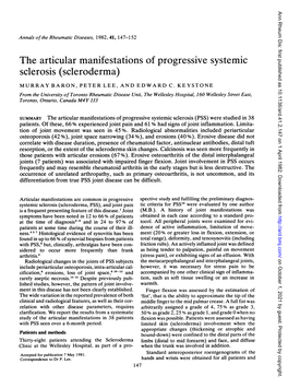 The Articular Manifestations of Progressive Systemic Sclerosis (Scleroderma) MURRAY BARON, PETER LEE, and EDWARD C