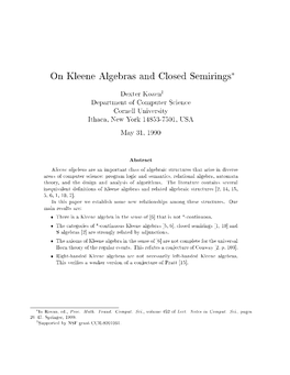 On Kleene Algebras and Closed Semirings