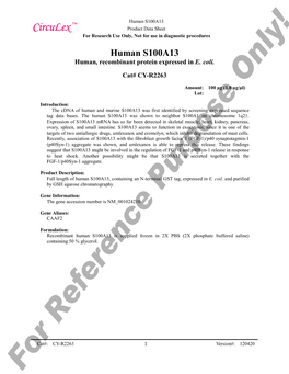Human S100A13 Circulex Product Data Sheet for Research Use Only, Not for Use in Diagnostic Procedures