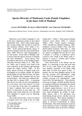 Species Diversity of Mushroom Corals (Family Fungiidae) in the Inner Gulf of Thailand