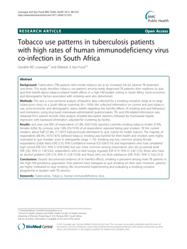 Tobacco Use Patterns in Tuberculosis Patients with High Rates of Human