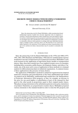 Discrete Choice Models with Multiple Unobserved ∗ Choice Characteristics