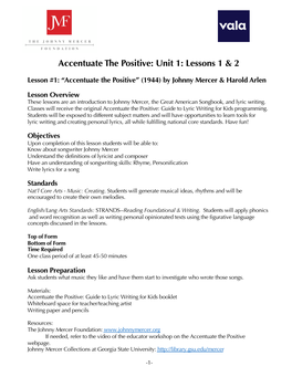 Accentuate the Positive Unit 1 Lesson 1 & 2