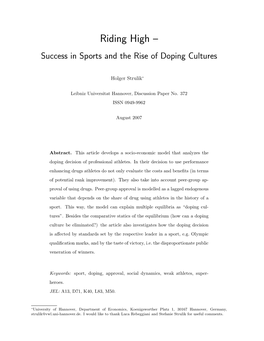 Riding High – Success in Sports and the Rise of Doping Cultures