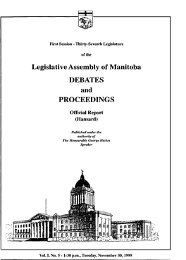 Legislative Assembly of Manitoba DEBATES and PROCEEDINGS