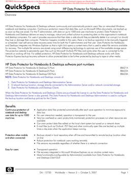 Quickspecs HP Data Protector for Notebooks & Desktops Software Overview