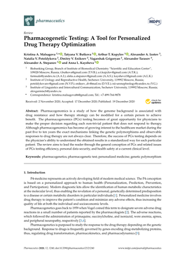 Pharmacogenetic Testing: a Tool for Personalized Drug Therapy Optimization