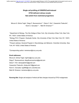 Single Cell Profiling of CRISPR/Cas9-Induced OTX2 Deficient Retinas Reveals Fate Switch from Restricted Progenitors