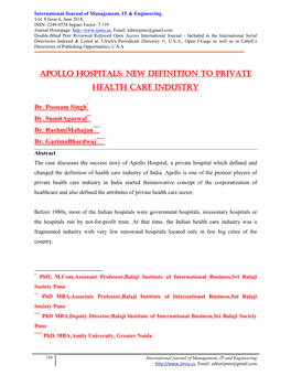 Apollo Hospitals: New Definition to Private Health Care Industry