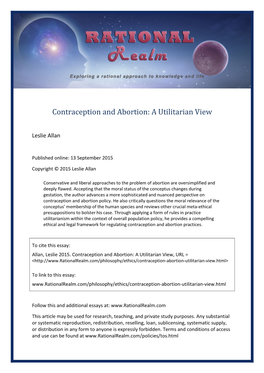 Contraception and Abortion: a Utilitarian View