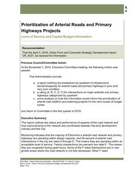 Prioritization of Arterial Roads and Primary Highways Projects