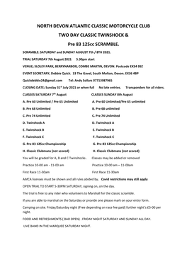 NORTH DEVON ATLANTIC CLASSIC MOTORCYCLE CLUB TWO DAY CLASSIC TWINSHOCK & Pre 83 125Cc SCRAMBLE