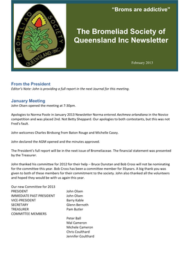 The Bromeliad Society of Queensland Inc Newsletter