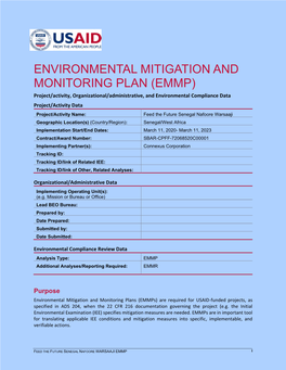 Environmental Mitigation and Monitoring Plan (Emmp)