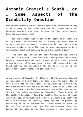 Some Aspects of the Disability Question