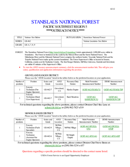 Stanislaus National Forest Pacific Southwest Region 5 *****Outreach Notice*****