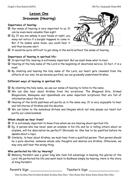 Lesson One Sravanam (Hearing)