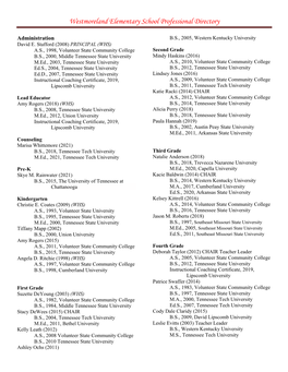 Westmoreland Elementary School Professional Directory