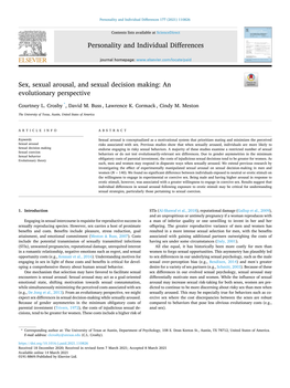 Sex, Sexual Arousal, and Sexual Decision Making: an Evolutionary Perspective