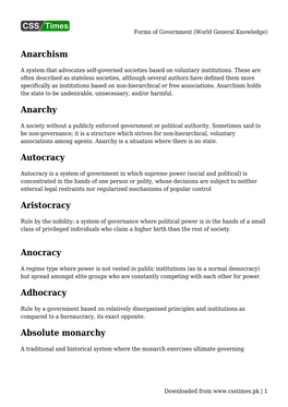 Forms of Government (World General Knowledge)