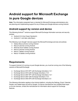 Android Support for Microsoft Exchange in Pure Google Devices