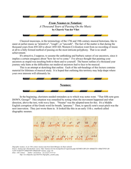 From Neumes to Notation: a Thousand Years of Passing on the Music by Charric Van Der Vliet