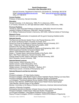 David Charbonneau Curriculum Vitae (December 2013)