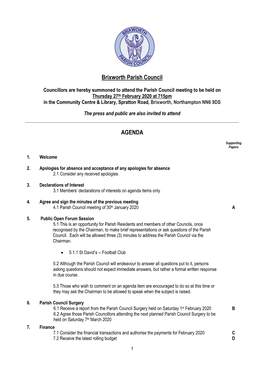 Brixworth Parish Council AGENDA