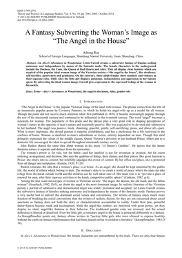 A Fantasy Subverting the Woman‟S Image As “The Angel in the House”