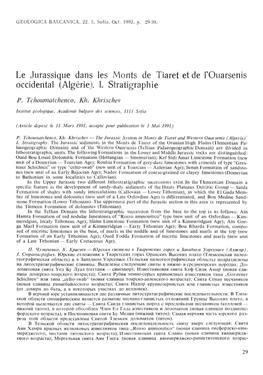 (Algerie). Ies Monts De Tiaret Et De L'ouarsenis I. Stratigraphie