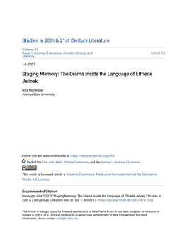 Staging Memory: the Drama Inside the Language of Elfriede Jelinek