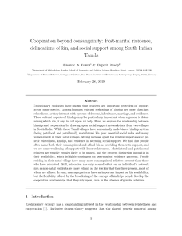 Post-Marital Residence, Delineations of Kin, and Social Support Among South Indian Tamils